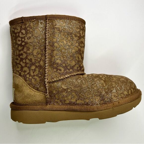 UGG Classic II Kids Glitter Leopard Boots Chestnut 13 - Picture 10 of 14